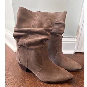 Vince Camuto Sensenny Heeled Pointed Toe Slouchy Gray Suede Boots Sz 8.5 NWT